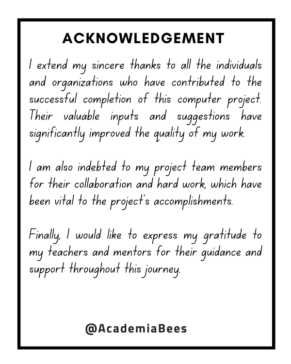 Acknowledgement Sample For Computer Project