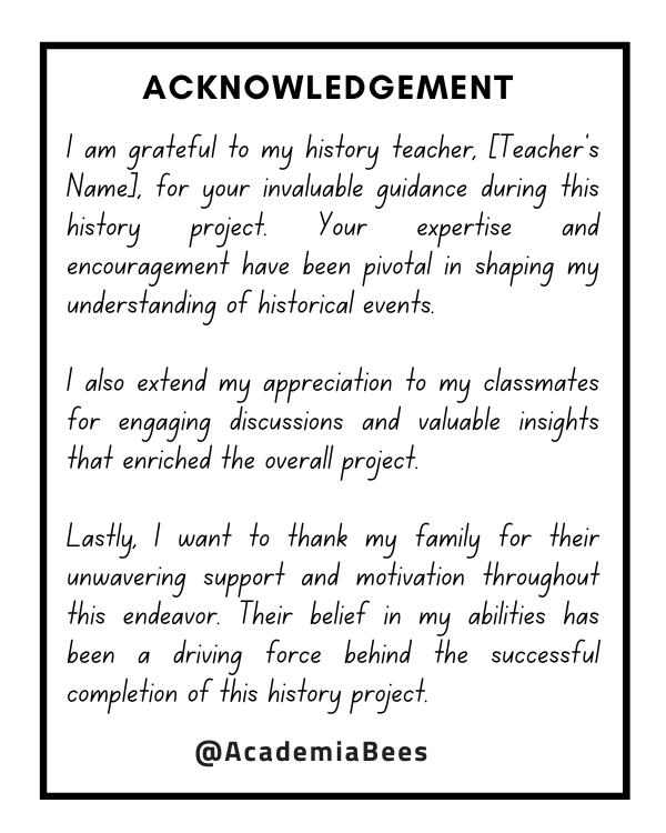 Acknowledgement Sample for History Project File
