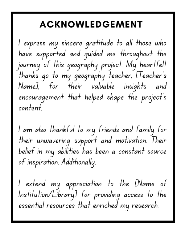 Acknowledgement for Geography Project Sample