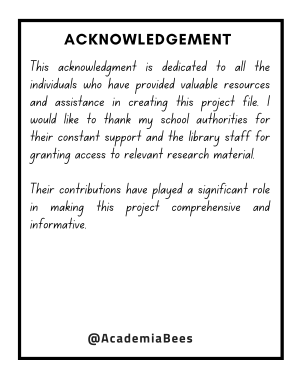 Sample Acknowledgement for Project File Class 10