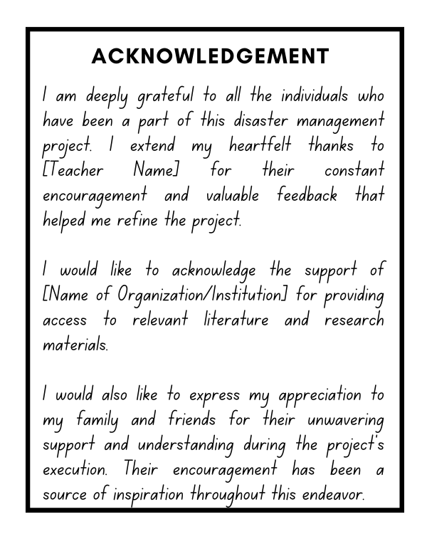 Sample Acknowledgement of Disaster Management Project