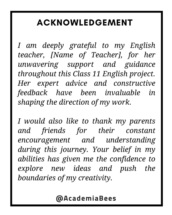 Acknowledgement for English Project Class 11