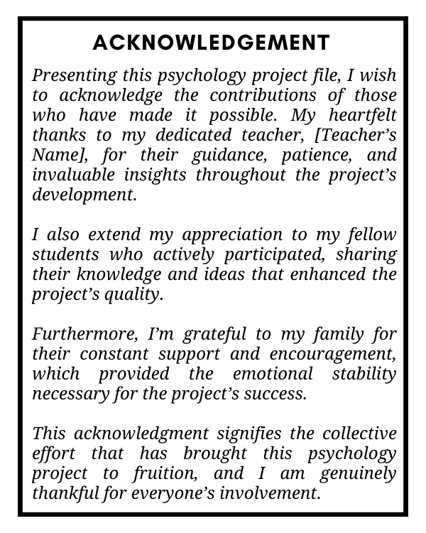 Acknowledgment Sample for Psychology Project File by AcademiaBees