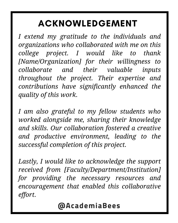 Sample Acknowledgement for College Project Collaboration