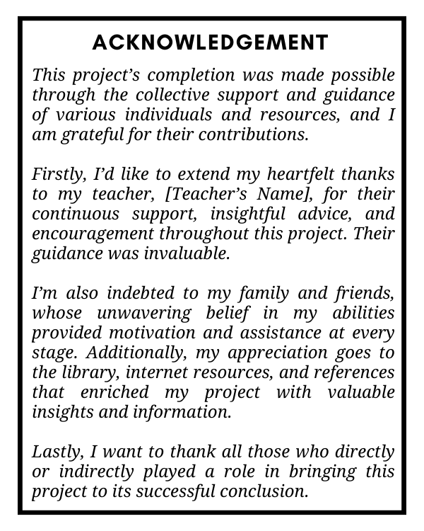 Sample Acknowledgment for Business Project File