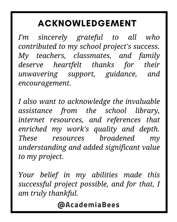 Short Acknowledgement Sample for School Project File
