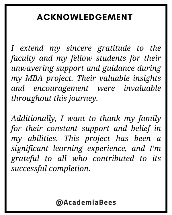 Acknowledgment of MBA Project