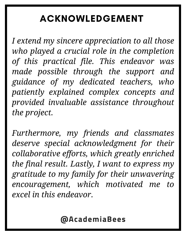 Sample Acknowledgement of Practical File